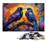 Puzzle 1000 pièces Psychédélique coloré de Deux Corbeaux Noirs pour Adultes Puzzle en Papier Superbe Cadeau pour Noël 1000 pièces (38 x 26 cm)