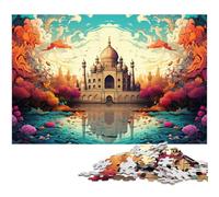 Puzzle 1000 pièces Psychédélique coloré du Taj Mahal en Inde Puzzles Puzzles en Papier Jeux éducatifs Décoration de la Maison 1000 PCS (38x26cm)