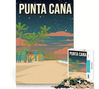 Puzzle 1000 pièces Punta Cana Pixel Art Plage,Jeu de Concentration,Entraînement,Amusant,Détente,Cadeau de Noël (38x26cm)