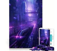 Puzzle 1000 pièces Purple Train City pour Adolescents Jeu Stimulant et apaisant Bords tendus Cadeau de qualité supérieure (50x75cm)