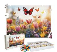 Puzzle 1000 Pieces, Puzzle 1000 Pièces Adultes, Un Puzzles Difficile, Impression Haute Définition & Couleurs Éclatantes, Puzzles Bois Tulipe Papillon avec Une Boîte d'emballage Exquise W3H-446