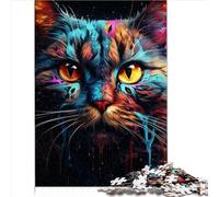 Puzzle 1000 pièces Puzzle Chat Animal psychédélique pour Adultes Puzzles en Bois Puzzles intéressants 1000 pièces (75x50 cm)