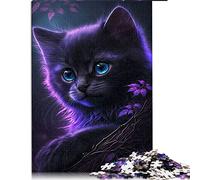 Puzzle 1000 pièces Puzzle Chat Violet Mignon pour Adultes Puzzles en Bois Adultes Puzzles Cadeaux （Taille 50x75cm）