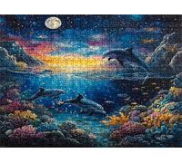 Puzzle 1000 pièces, Puzzle Impossible Adultes 75 x 50 cm, Impression Haute Définition, Jeux Éducatifs et Créatifs, Puzzles Bois Anti-Stress pour Toute la Famille, Décor Murale, Dauphin Lune w0-250