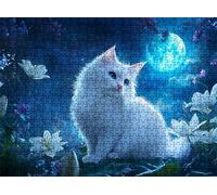Puzzle 1000 pièces, Puzzle Impossible Adultes 75 x 50 cm, Impression Haute Définition, Jeux Éducatifs et Créatifs, Puzzles Bois Anti-Stress pour Toute la Famille, Décor Murale, Chat Lune w0-558