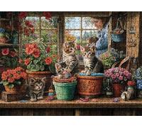 Puzzle 1000 pièces, Puzzle Impossible Adultes 75 x 50 cm, Impression Haute Définition, Jeux Éducatifs, Puzzles Bois Anti-Stress pour Toute la Famille, Décor Murale, Chat Plantes en Pot w0-566