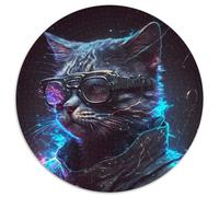 Puzzle 1000 pièces, Puzzle Rond, Chat Humain, décoration Artistique à Faire soi-même, Cadeau d'anniversaire idéal (67,5x67,5cm)