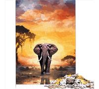 Puzzle 1000 pièces Puzzles Éléphants Afrique Coucher de Soleil Puzzles en Bois pour Adultes et Enfants à partir de 12 Ans Cadeaux Secrets du Père Noël 1000 pièces (50 x 75 cm)