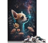 Puzzle 1000 pièces Puzzles pour Adultes Cadeaux Puzzle Fleur Chihuahua pour Adultes Puzzles en Bois Excellent Cadeau pour Adultes Taille : 75x50cm