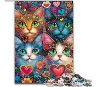 Puzzle 1000 pièces Quatre Chats, Jeu Stimulant et Familial avec Affiche et fiche de Questions-réponses 50x75cm