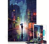 Puzzle 1000 pièces Rain City Pixel bit Art pour Adolescents, Puzzle logique Transparent, Jeu Peaceful Time, découpe Parfaite, liste de souhaits du Père Noël (38x52cm)