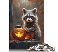 Puzzle 1000 pièces Raton Laveur avec Citrouille d'halloween pour Adultes, Cadeau d'halloween, Jeu éducatif, défi, 1000 pièces (38 x 26 cm)
