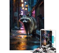 Puzzle 1000 pièces Raton Laveur dans la Ruelle Défi intellectuel Jeu addictif et interactif Cadeau d'anniversaire Cadeau de Père Noël Secret (Dimensions 38x52cm)