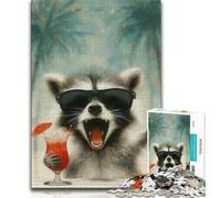 Puzzle 1000 pièces Raton Laveur en Vacances pour Adultes, Jeu Familial Anti-Stress, défi Difficile, Cadeaux du Père Noël Secret (75x50cm)