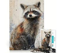 Puzzle 1000 pièces Raton Laveur fantaisiste Jeu créatif et d'habileté Emboîtement Parfait Pas de pièces détachées Activité de Partage et de complicité avec Les Proches (38x52cm)