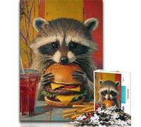 Puzzle 1000 pièces Raton Laveur Mangeant Un Hamburger pour Adultes, Jouet éducatif et décompressant, Cadeau d'anniversaire, décoration Murale 38x52cm