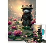 Puzzle 1000 pièces Raton Laveur samouraï dans Un étang de Lotus pour Adultes Jeu Intelligent, Calme et Relaxant Un (50x75cm)
