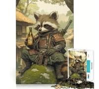 Puzzle 1000 pièces Raton Laveur Samouraï pour Adolescents, Jeu de logique Fine, Divertissement Relaxant, décoration Murale aux Bords Nets (38x26cm)