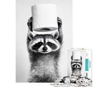 Puzzle 1000 pièces Raton Laveur Tenant du Papier Toilette Défi intellectuel Jeu addictif et Manuel Cadeau d'anniversaire Cadeau de Père Noël Secret (Dimensions 38x52cm)