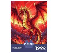 Puzzle 1000 Pièces Red Dragon in Fiery Battle Scene Puzzle Adulte, Casse-tête, Découpe De Précision, Cadeau Unique pour Anniversaire Et Noël 38x26cm/1000pcs
