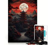 Puzzle 1000 pièces Red Moon Japan Art pour Adultes et Adolescents, Jeu de logique Solide, Silencieux et Amusant, découpe de précision, Cadeau du Père Noël (38x52cm)