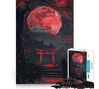 Puzzle 1000 pièces Red Moon Torii Gate Fuji, Jeu de logique pour Adolescents, Passe-Temps Calme, Bords Lisses, Cadeau de qualité supérieure (38x26cm)