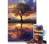 Puzzle 1000 pièces Reflet d'arbre au Coucher du Soleil, Assemblage Parfait, Jeu Artistique et intellectuel, Cadeau d'anniversaire Amusant et idéal pour se détendre (50x75cm)