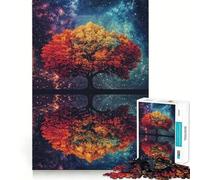 Puzzle 1000 pièces Reflet d'arbre dans Un Ciel étoilé Découpe Impeccable Jeu de logique Amusant et Gratuit Activité d'anniversaire (50x75cm)