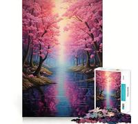 Puzzle 1000 pièces Reflets de Fleurs de Cerisier Jeu d'articulation Parfait Activité cérébrale Amusante et relaxante Décoration de Noël Amusante (38x26cm)