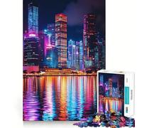 Puzzle 1000 pièces Reflets d'un Paysage Urbain néon pour Adultes, Jeu de réflexion, pour Partager Un Moment Convivial, découpe soignée, Surprise d'anniversaire (38x26cm)
