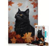 Puzzle 1000 pièces Regard de Chat d'automne Décoration Clean Fit Jeu de réflexion Cadeau Jeu Calme Cadeau d'anniversaire Artistique (38x26cm)