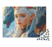 Puzzle 1000 pièces Reine Dragon Fantastique - Portrait d'une Elfe aux Cheveux Blancs - Jeu éducatif pour Adultes - Décoration élégante - difficulté élevé - d'anniversaire Stimulant - 70 x 50 cm