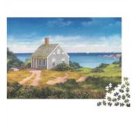 Puzzle 1000 pièces Relaxation pour Adultes Scène de Cottage côtier Cottage Océan Chemin Nature Premium Épais Solide Haute qualité Défiant Soulagement du Stress 52x38cm/1000pcs