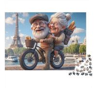 Puzzle 1000 pièces Relaxation pour Adultes Vélo Couple Âgé - Mamie Papi Tour Eiffel Paris, épais, Robuste, qualité supérieure, Difficile, Antidote au Stress 52x38cm/1000pcs