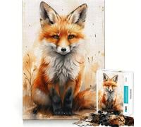 Puzzle 1000 pièces Renard Aquarelle Glimmer Jeu de Concentration cérébrale Découpe Experte Artisanat Fascinant Passe-Temps captivant pour Les Moments de détente (38x26cm)