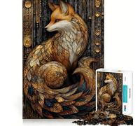 Puzzle 1000 pièces Renard Art Déco Vitrail pour Adolescents Jeu de réflexion Anti-anxiété Découpe de qualité supérieure Cadeau élégant 38x26cm
