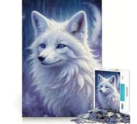 Puzzle 1000 pièces Renard Blanc aux Yeux Bleus pour Adultes Jeu de mémoire Amusant Découpe Nette Pièces Robustes Cadeau Unique pour se détendre (50x75cm)
