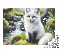 Puzzle 1000 pièces Renard Blanc dans la forêt - Renard Blanc près d'une Cascade - Adultes à partir de 12 Ans - Jeu éducatif - Décoration soignée - Défi - - 38 x 26 cm