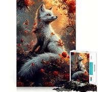 Puzzle 1000 pièces Renard Blanc dans Une roseraie Jeu de réflexion créatif Découpe Nette Composants Robustes Idéal pour Les Voyages (38x26cm)