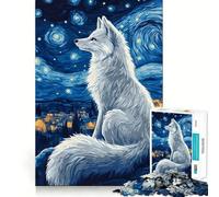 Puzzle 1000 pièces Renard Blanc sous Un Ciel étoilé Jeu de développement cognitif Surface Lisse sans bavures Activité relaxante en Groupe à l'intérieur (38x52cm)
