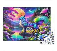 Puzzle 1000 pièces Renard Bleu Cosmique, Motif Néon, Coupe Précise, Carton Épaïs, Adultes, 38x26cm