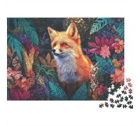 Puzzle 1000 pièces « Renard dans la Jungle Fleurie » - Portrait Floral éclatant d'un Renard - Jeu éducatif pour Adultes (à partir de 12 Ans) - Décoration intérieure-difficulté-Anniversaire-38 x 26 cm