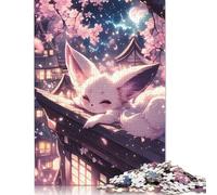 Puzzle 1000 pièces Renard dans la Nuit des cerisiers en Fleurs pour Adultes, Jeu éducatif, défi, Cadeau d'anniversaire, 1000 pièces (38 x 26 cm)