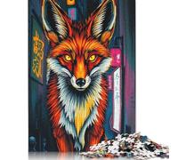 Puzzle 1000 pièces Renard dans Un Paysage Urbain Japonais néon, pour Adultes et Puzzles en Bois, Jeux éducatifs pour Enfants 1000 pièces (75 x 50 cm)