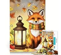 Puzzle 1000 pièces Renard d'automne avec Lanterne et citrouilles Découpe Lisse Jeu de réflexion Cadeau Relaxant Décoration de Noël (50x75cm)