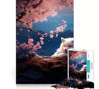 Puzzle 1000 pièces Renard en Fleurs de Cerisier Bébé Découpe précise Jeu de Construction Artistique Jeu de détente Jeu d'anniversaire Amusant (38x52cm)