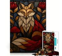 Puzzle 1000 pièces Renard en vitrail pour Adolescents Activité à Domicile Stimulant la mémoire Motif à Assembler 38x26cm