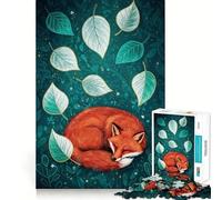 Puzzle 1000 pièces Renard endormi avec des Feuilles, Illustration, pour Adolescents, Jouet Intelligent, Passe-Temps à la Maison, découpe précise, Cadeau attentionné 38x26cm