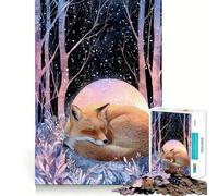 Puzzle 1000 pièces Renard endormi dans la forêt d'hiver pour Adolescents Jeu de réflexion Intelligent, ludique et apaisant Découpe précise Idée Cadeau de Noël 50x75cm
