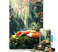 Puzzle 1000 pièces Renard endormi dans la forêt Jouet Intelligent pour Adolescents Découpe précise Cadeau attentionné 50x75cm